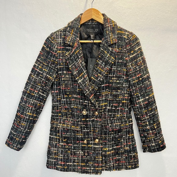 Rachel Zoe Jackets & Blazers - Rachel Zoe Tweed Double Breasted Blazer Jacket Midnight Rainbow Dark Academia